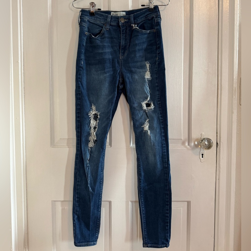 Mudd Dark Blue Distressed High-Rise Jegging/Skinny Jeans 7